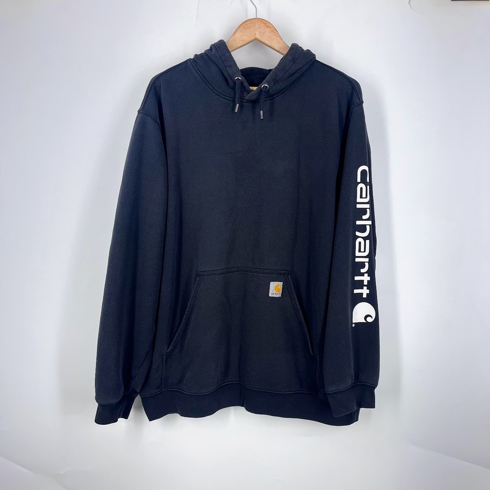 Carhartt Mens XL Loose Fit Sleeve Logo Hoodie Black K288 Pullover Sweatshirt